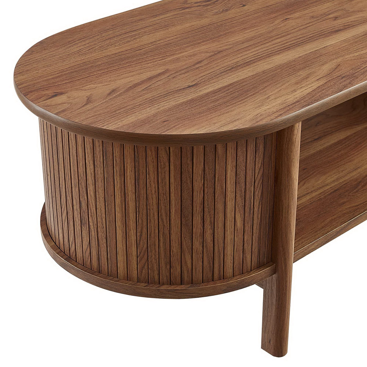Cadence Coffee Table rubberwood round top with ribbed pedestal in warm brown by HouseOfZazla on Tampa Home & Garden Store
