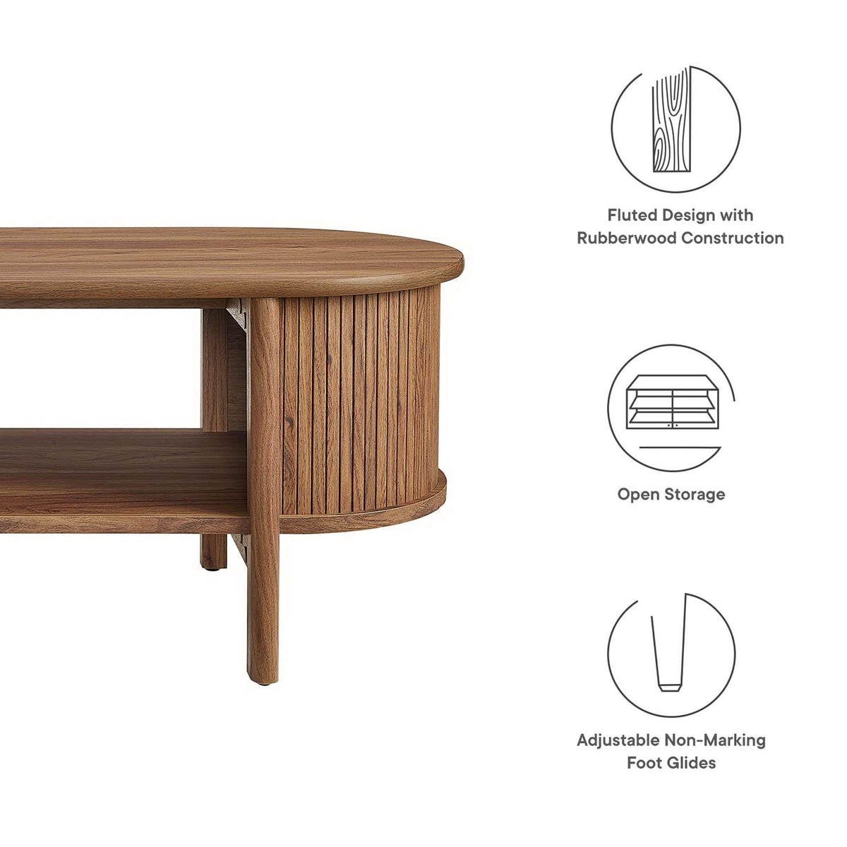 Cadence Coffee Table in natural rubberwood with fluted pedestal, mid-century modern by Modway on Tampa Home & Garden Store