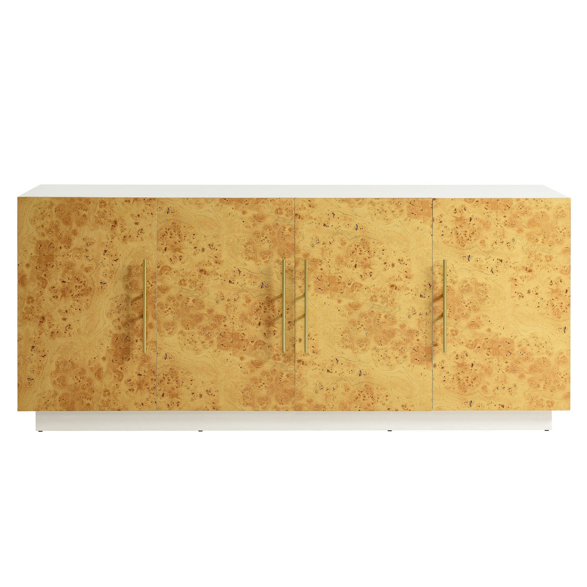 Abel Burl Wood Sideboard Buffet TV Stand, white top six-door burl wood cabinet with brass handles on Tampa Home & Garden Store