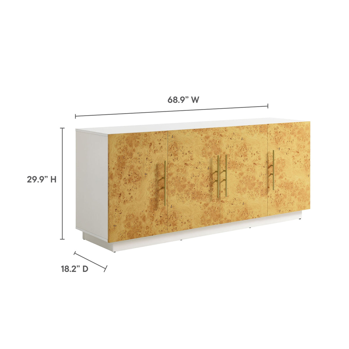 Abel Burl Wood sideboard buffet TV stand by Modway; white top, burl veneer doors with gold handles on Tampa Home & Garden Store