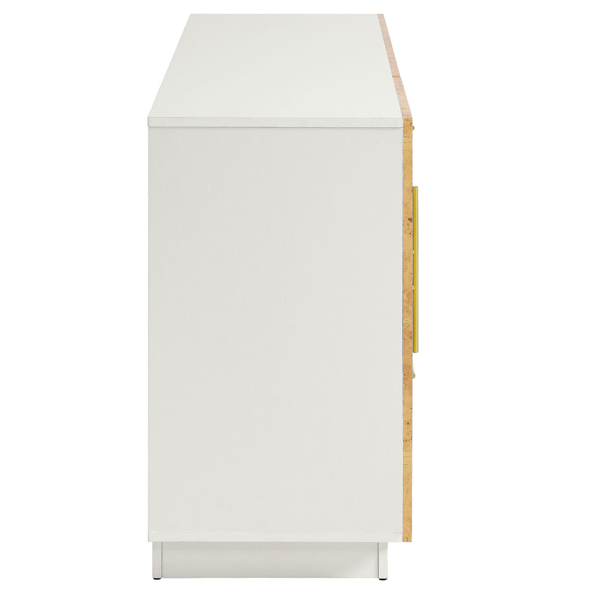 Abel Burl Wood Sideboard Buffet TV Stand white finish with burl wood edge and gold hardware on Tampa Home & Garden Store