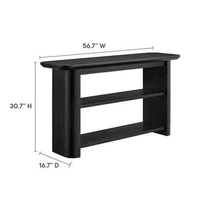 Calix 57-Inch Console Table by Modway in black wood finish with two open shelves on Tampa Home & Garden Store