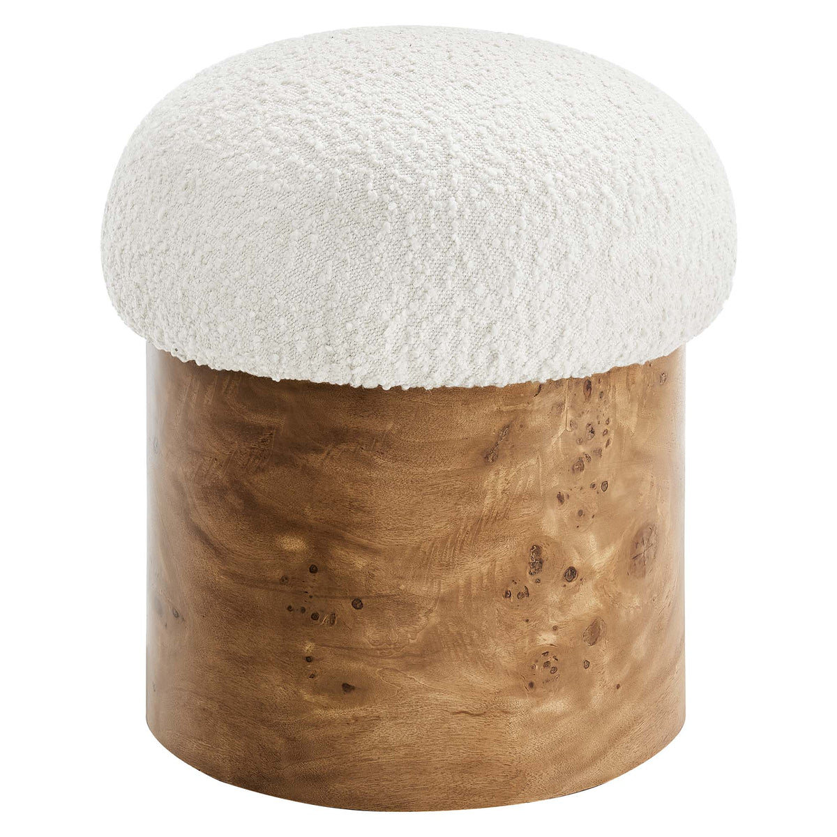 Breeze Boucle Upholstered Ottoman white boucle fabric with wood base on Tampa Home & Garden Store