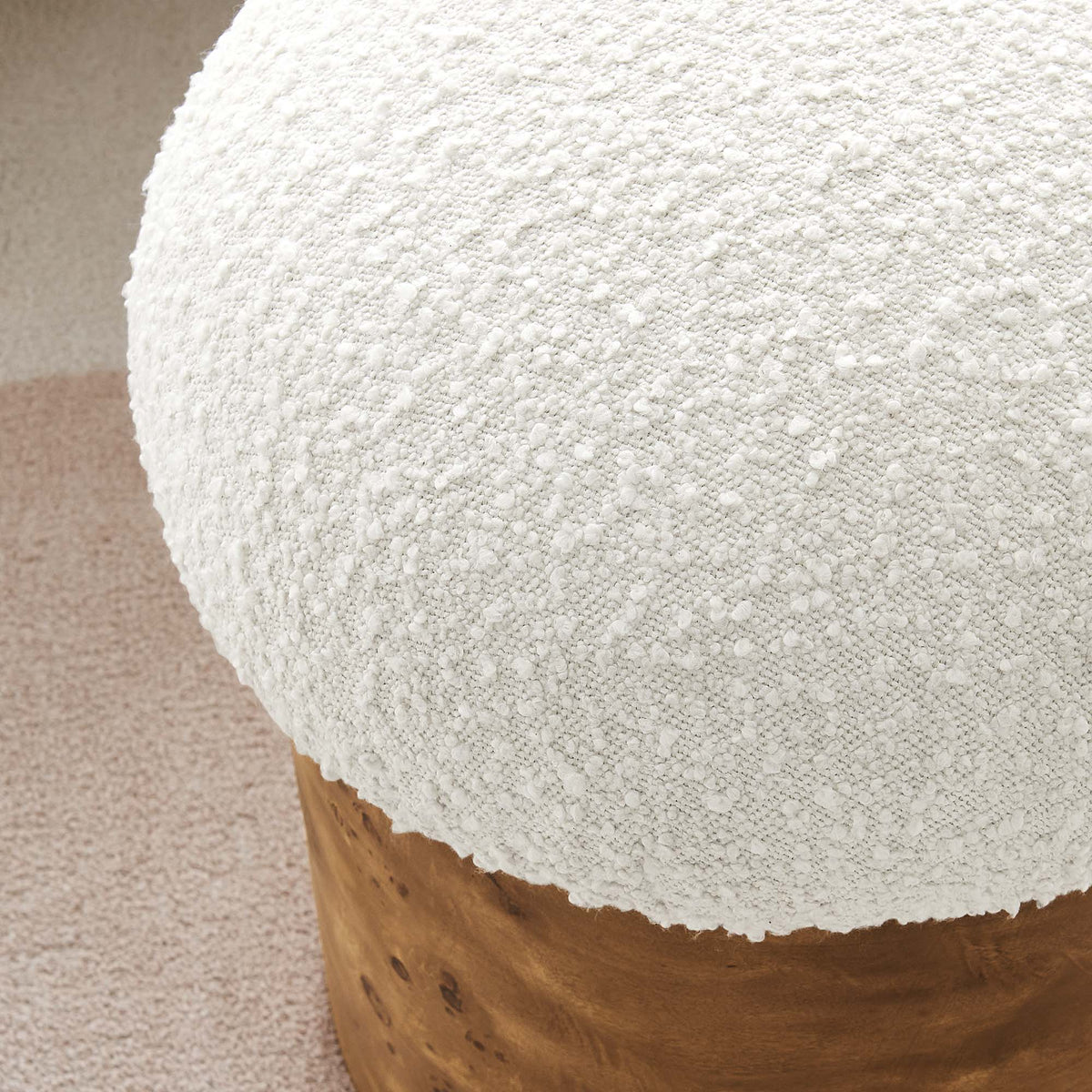 Breeze Boucle Upholstered Ottoman white boucle fabric with natural wood base by Modway on Tampa Home & Garden Store