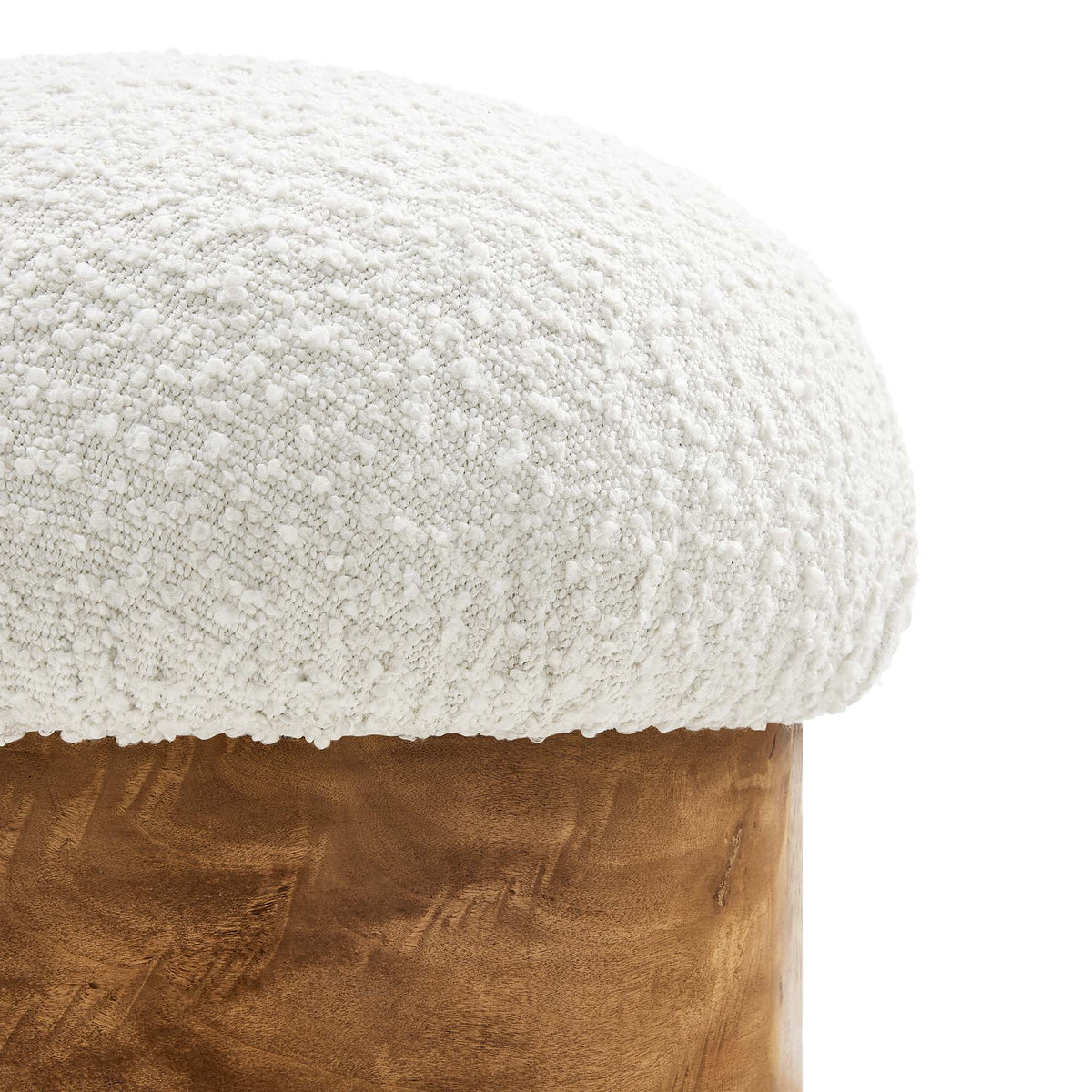 Breeze Boucle Upholstered Ottoman white boucle fabric with brown wood base Modway on Tampa Home & Garden Store