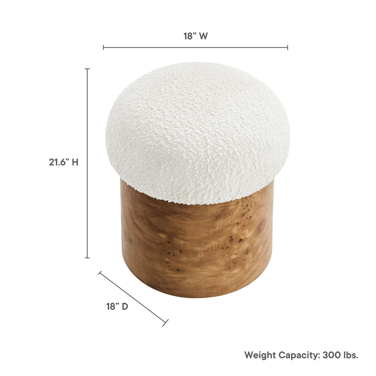 Breeze Boucle Upholstered Ottoman cream boucle fabric on natural wood base by Modway on Tampa Home & Garden Store
