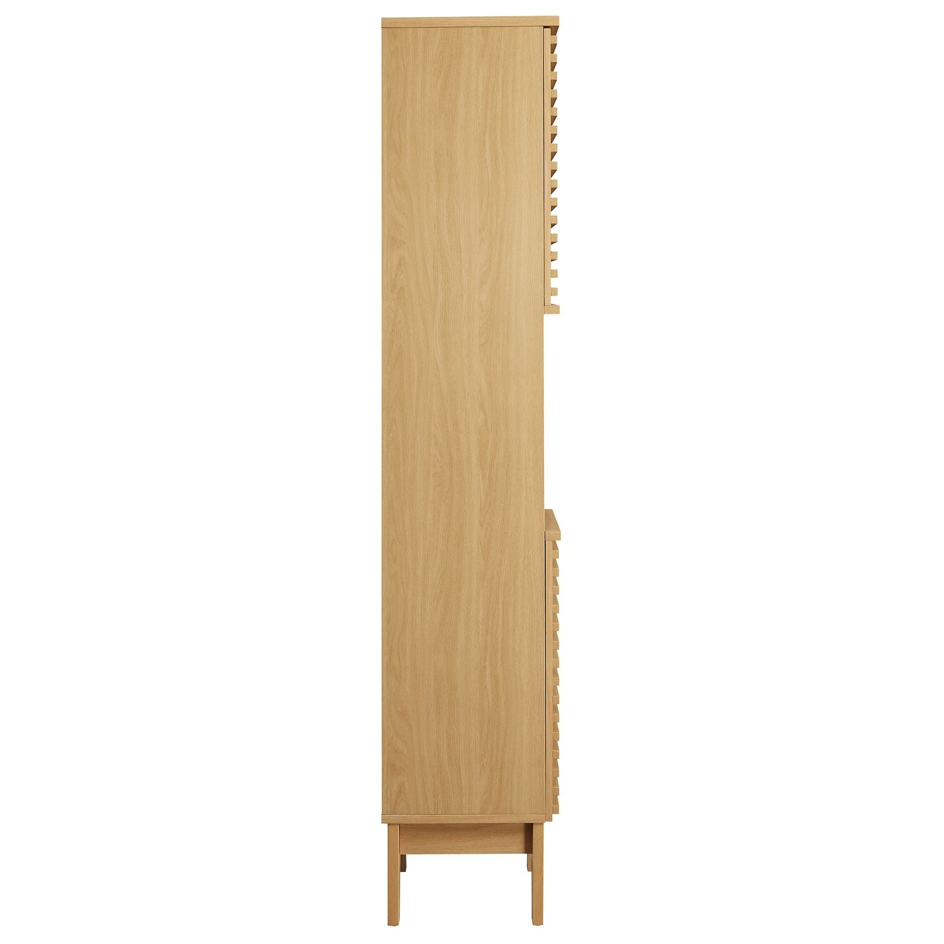 Render tall narrow bathroom storage cabinet in natural oak with side slats by Modway on Tampa Home & Garden Store