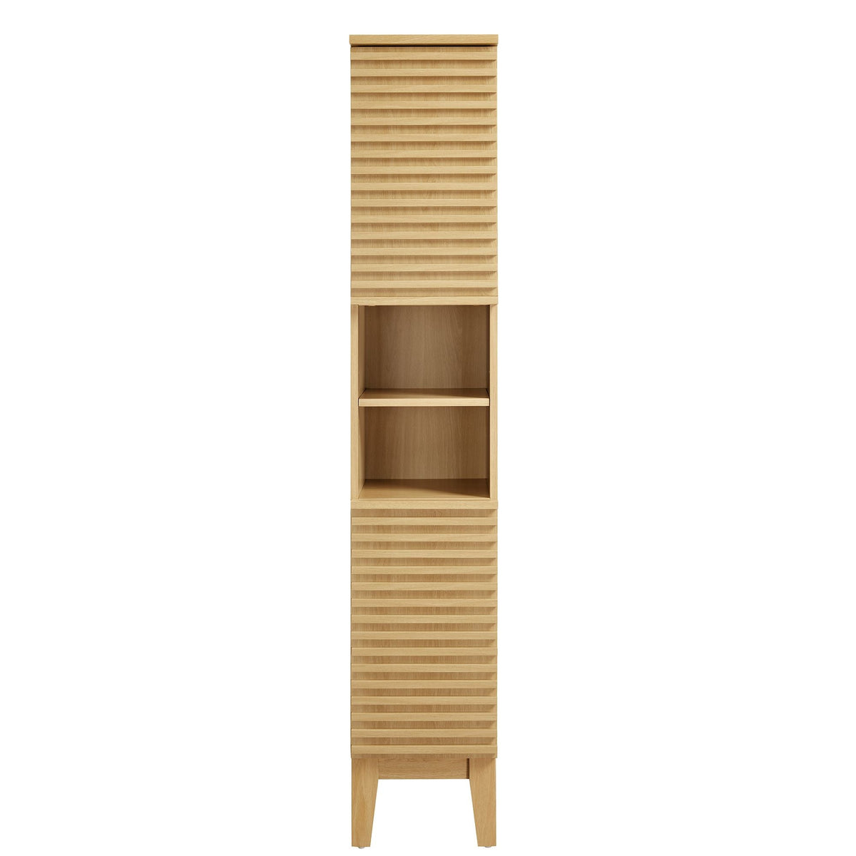 Render Tall Narrow Bathroom Storage Cabinet by Modway in natural wood with slatted doors on Tampa Home & Garden Store