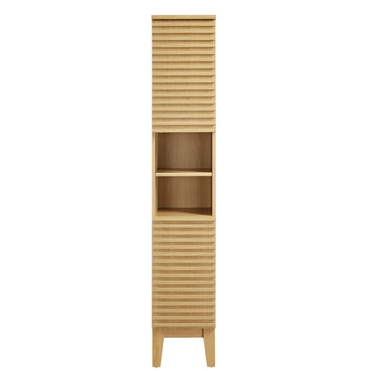 Render Tall Narrow Bathroom Storage Cabinet by Modway in natural wood with slatted doors on Tampa Home & Garden Store