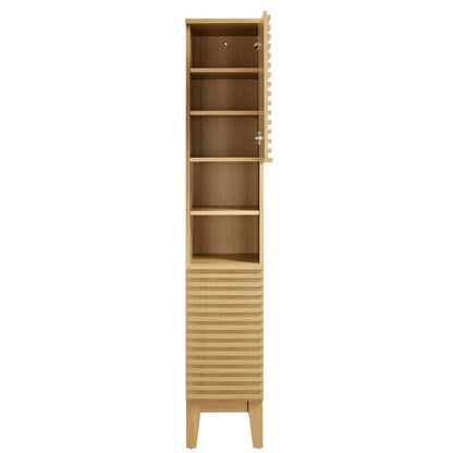 Render Tall Narrow Bathroom Storage Cabinet natural wood finish with shelves by HouseOfZazla on Tampa Home & Garden Store