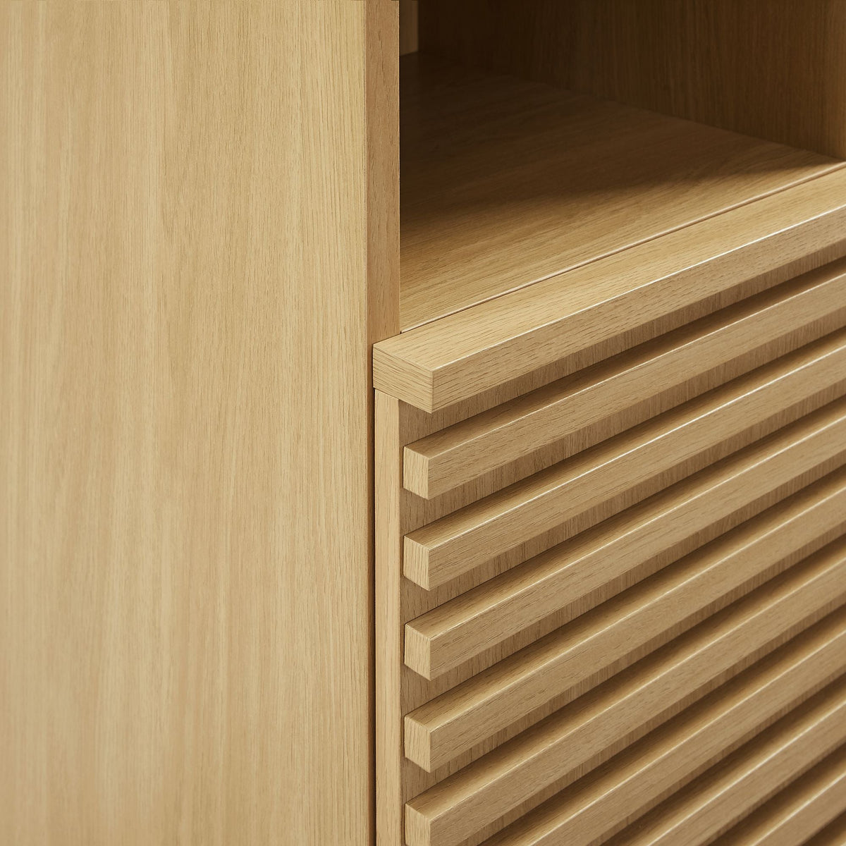 Render Tall Narrow Bathroom Storage Cabinet by Modway, light oak finish with slatted fronts on Tampa Home & Garden Store