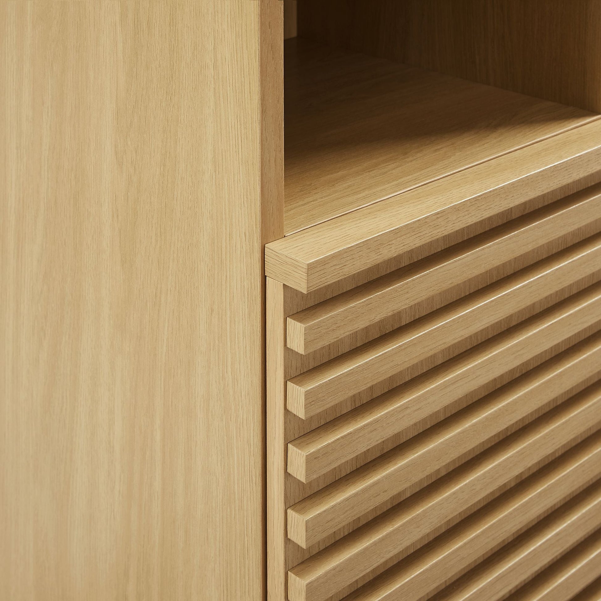 Render Tall Narrow Bathroom Storage Cabinet by Modway, light oak finish with slatted fronts on Tampa Home & Garden Store