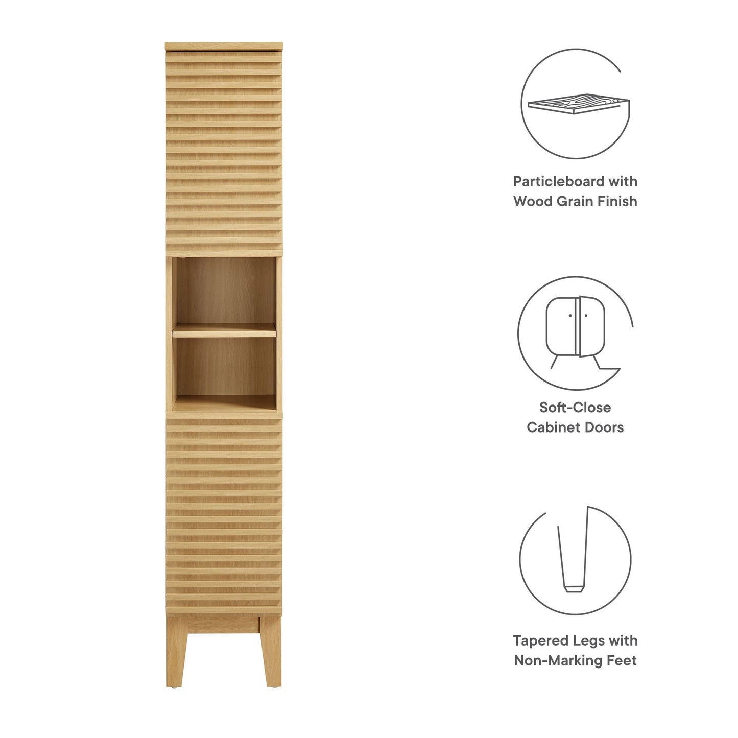Render Tall Narrow Bathroom Storage Cabinet by Modway, wood grain finish, slatted front on Tampa Home & Garden Store