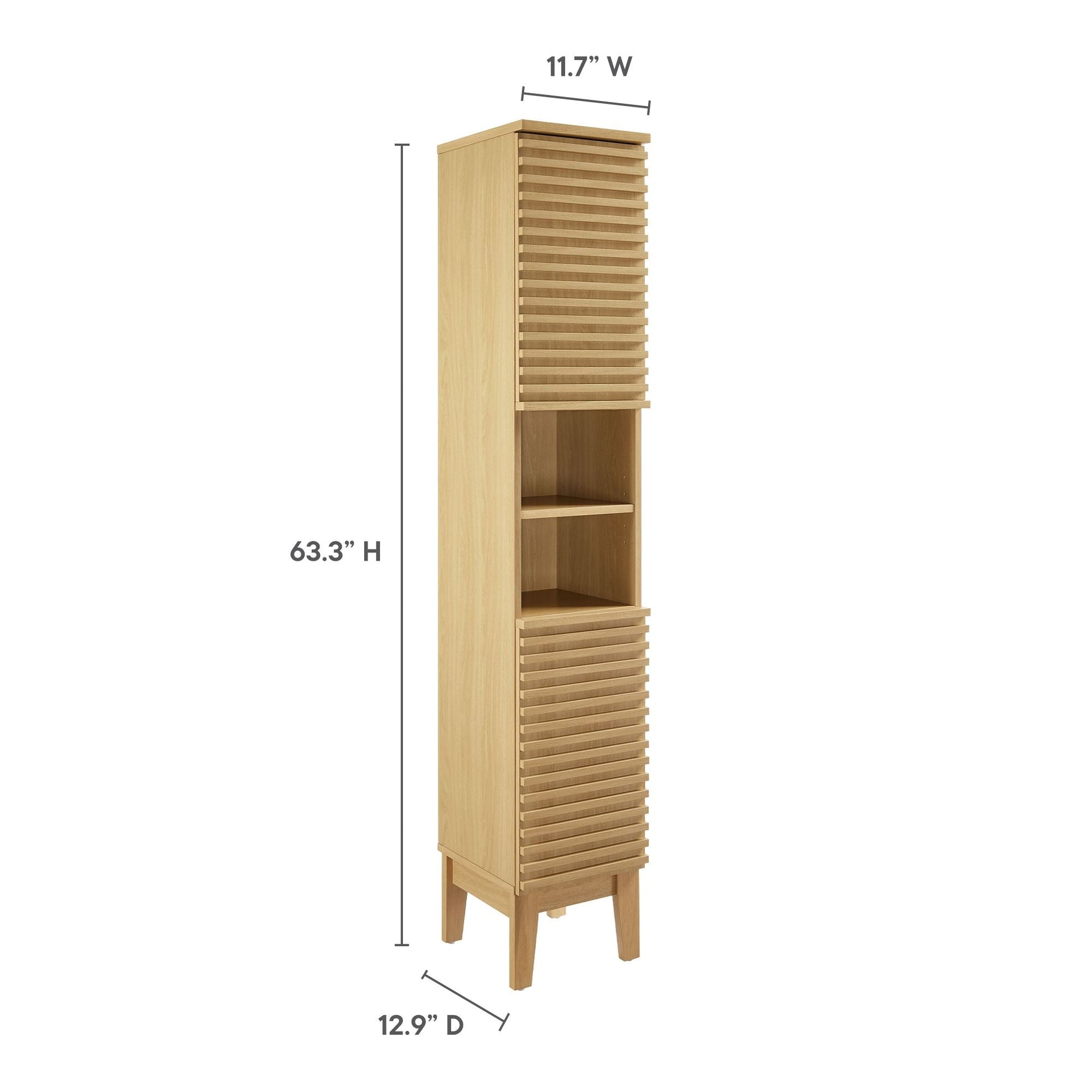 Render Tall Narrow Bathroom Storage Cabinet Modway natural wood with slatted doors and shelf on Tampa Home & Garden Store