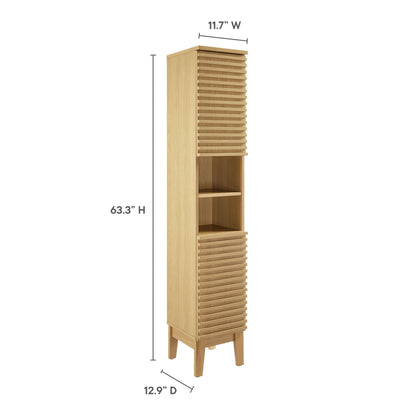 Render Tall Narrow Bathroom Storage Cabinet Modway natural wood with slatted doors and shelf on Tampa Home & Garden Store