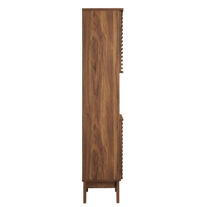 Render Tall Narrow Bathroom Storage Cabinet by Modway in walnut finish with side slat rack on Tampa Home & Garden Store