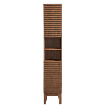 Render Tall Narrow Bathroom Storage Cabinet by Modway in warm oak with slatted front on Tampa Home & Garden Store