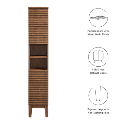Render Tall Narrow Bathroom Storage Cabinet by Modway in warm wood grain with slatted doors on Tampa Home & Garden Store
