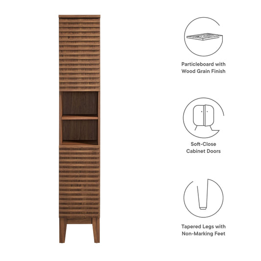 Render Tall Narrow Bathroom Storage Cabinet by Modway in warm wood grain with slatted doors on Tampa Home & Garden Store