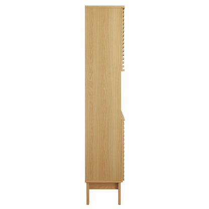 Render Tall Bathroom Storage Cabinet natural wood finish with slatted side panel by Modway on Tampa Home & Garden Store