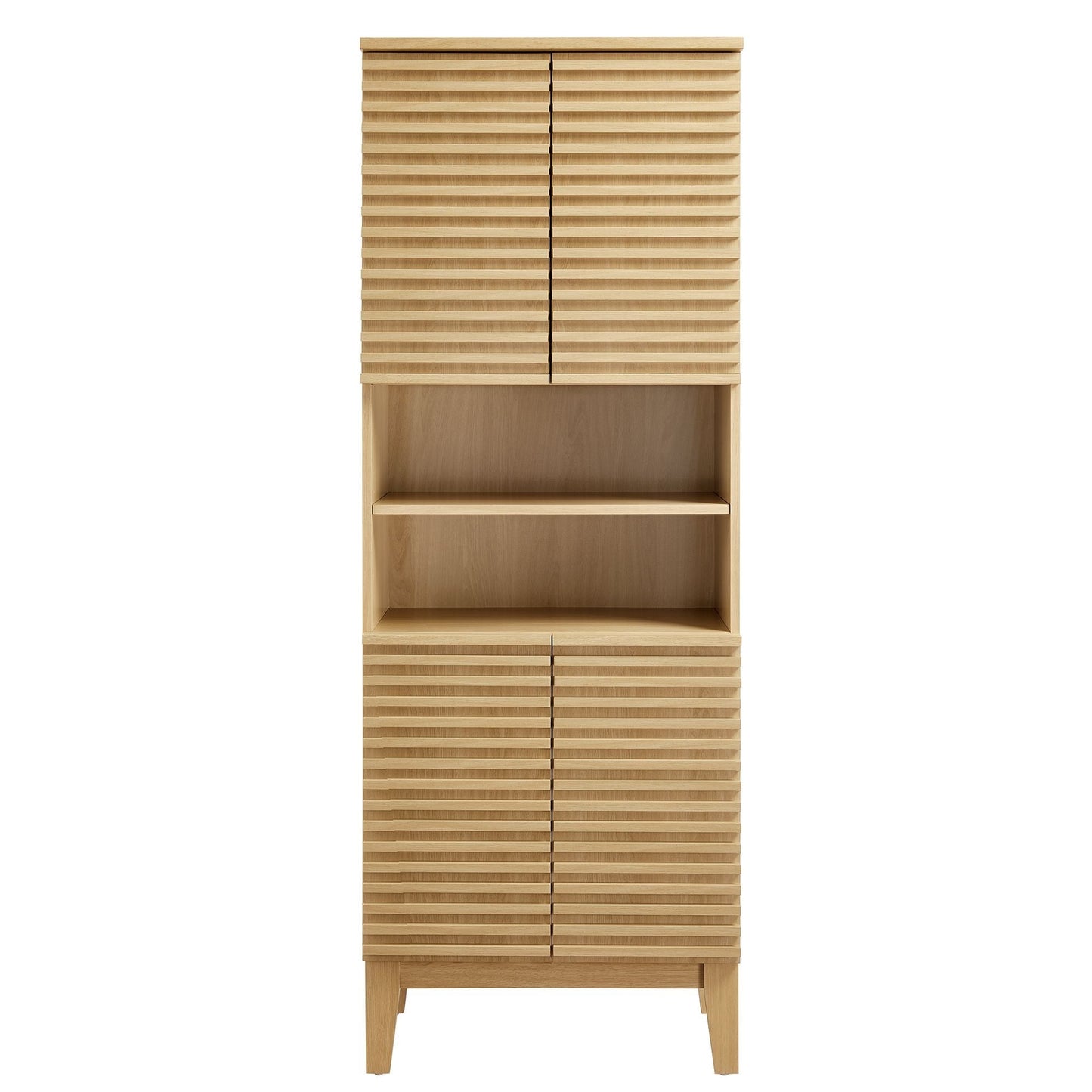 Render Tall Bathroom Storage Cabinet by Modway with natural wood, louvered doors and open shelf on Tampa Home & Garden Store