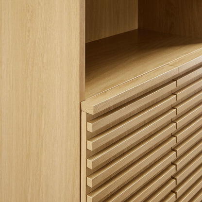 Render Tall Bathroom Storage Cabinet in light oak with slatted drawer fronts by HouseOfZazla on Tampa Home & Garden Store