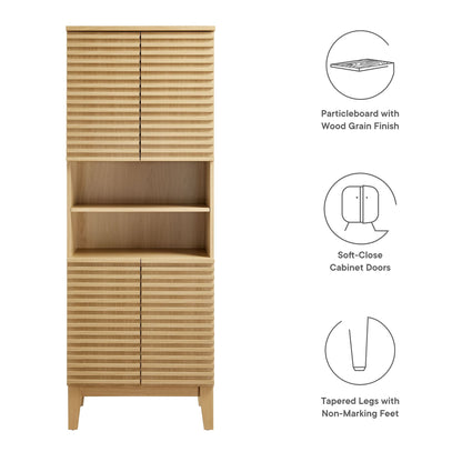 Render Tall Bathroom Storage Cabinet with wood grain finish and slatted doors HouseOfZazla on Tampa Home & Garden Store