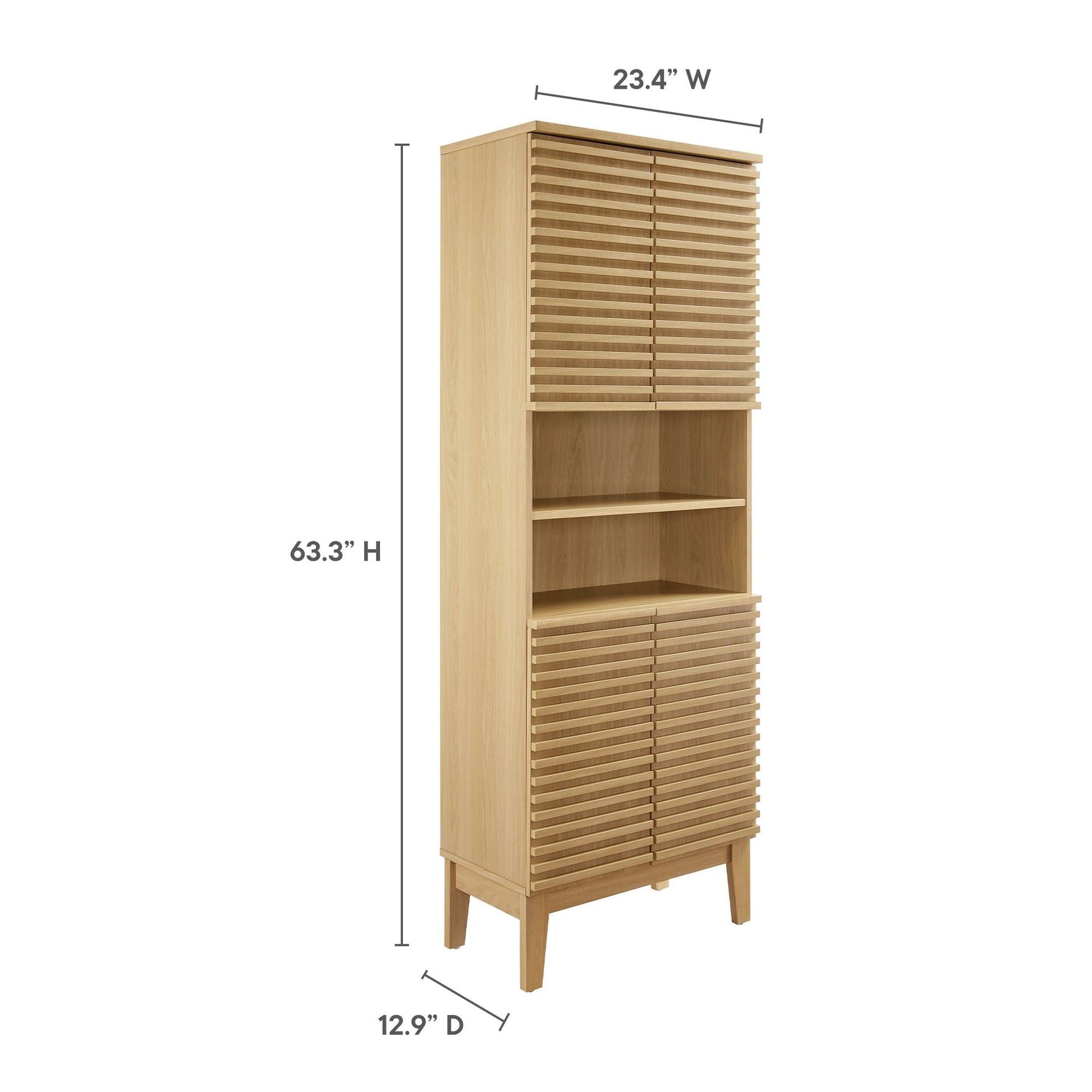 Render Tall Bathroom Storage Cabinet by Modway in natural oak with slatted doors on Tampa Home & Garden Store