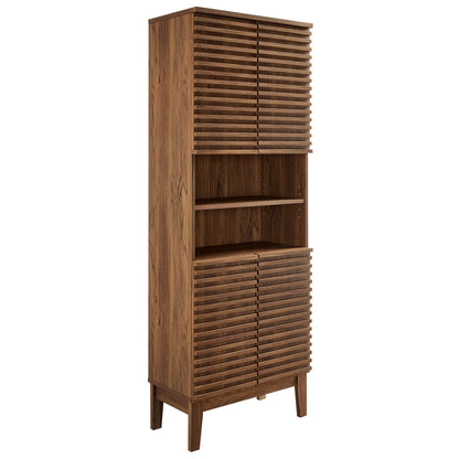 Render Tall Bathroom Storage Cabinet by Modway in warm walnut with slatted doors on Tampa Home & Garden Store
