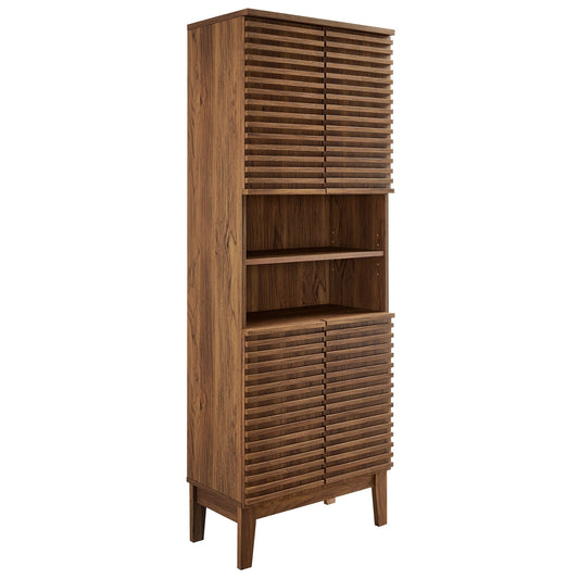 Render Tall Bathroom Storage Cabinet by Modway in warm walnut with slatted doors on Tampa Home & Garden Store