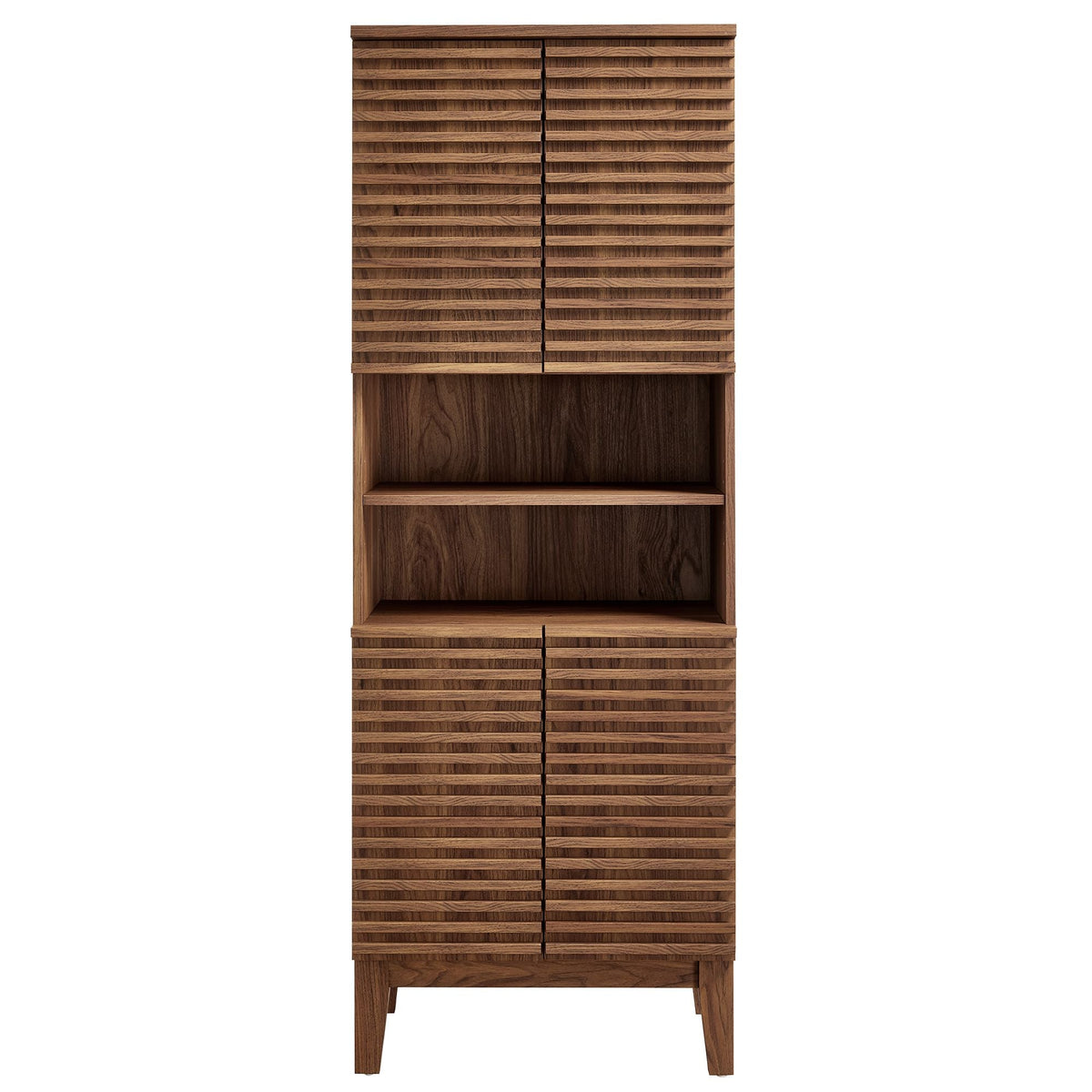 Render Tall Bathroom Storage Cabinet by Modway in wood with louvered doors and shelf on Tampa Home & Garden Store