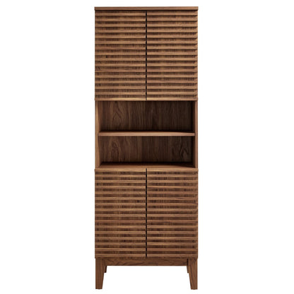 Render Tall Bathroom Storage Cabinet by Modway in wood with louvered doors and shelf on Tampa Home & Garden Store