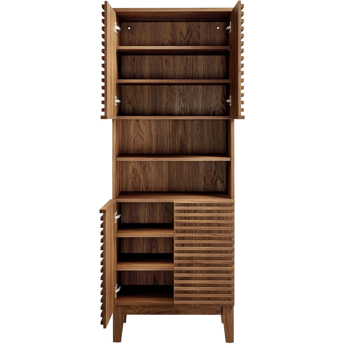 Render Tall Wooden Bathroom Storage Cabinet by Modway with multiple shelves and slatted doors on Tampa Home & Garden Store