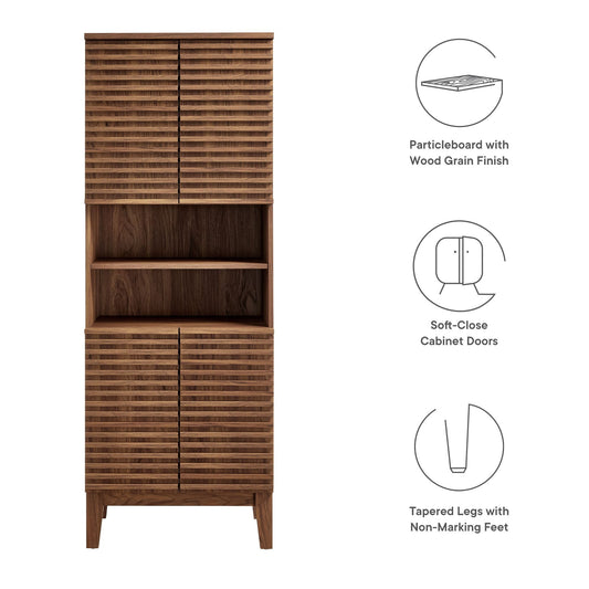 Render Tall Bathroom Storage Cabinet by Modway in wood grain finish with slatted doors on Tampa Home & Garden Store