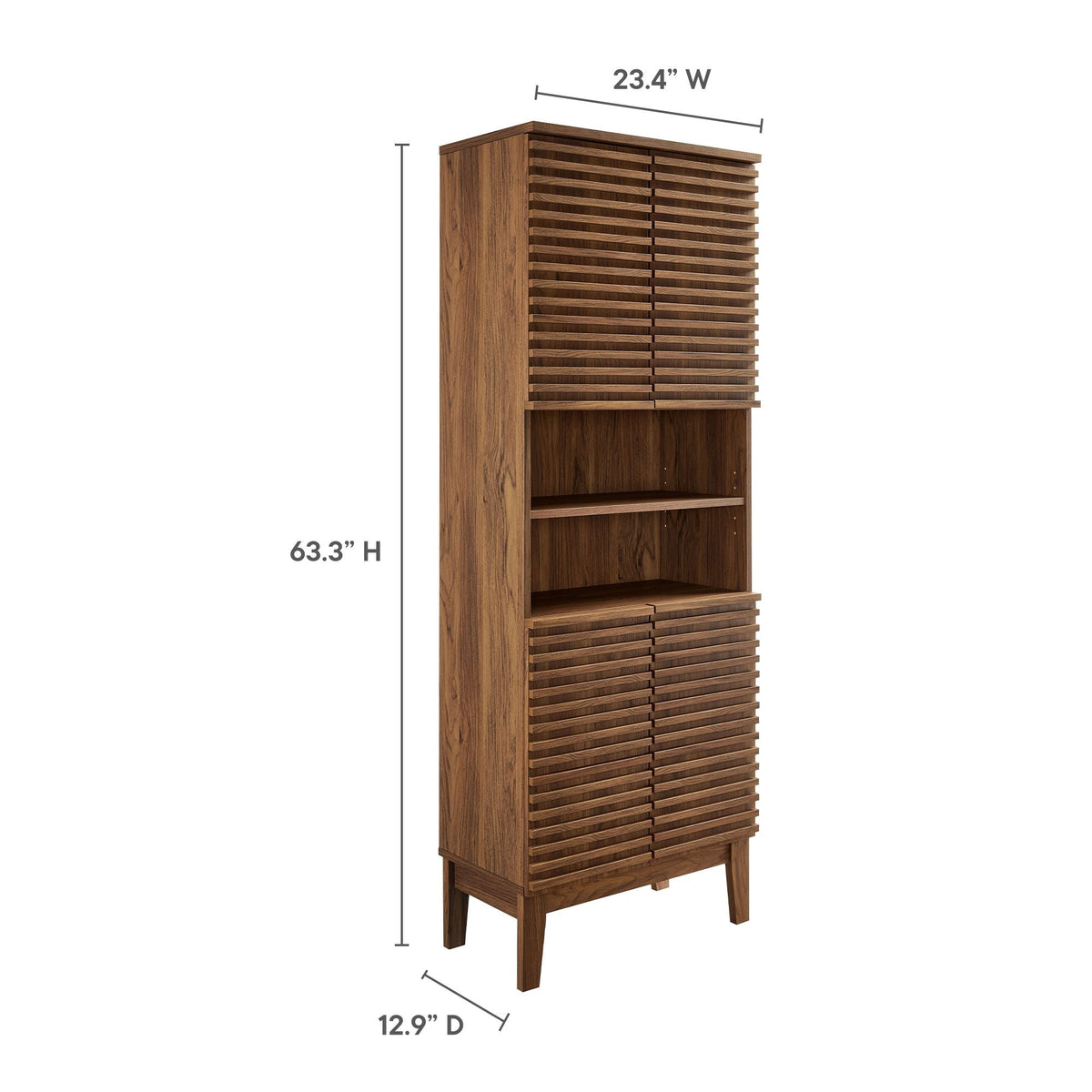 Render Tall Bathroom Storage Cabinet by Modway, walnut finish, slatted doors on Tampa Home & Garden Store