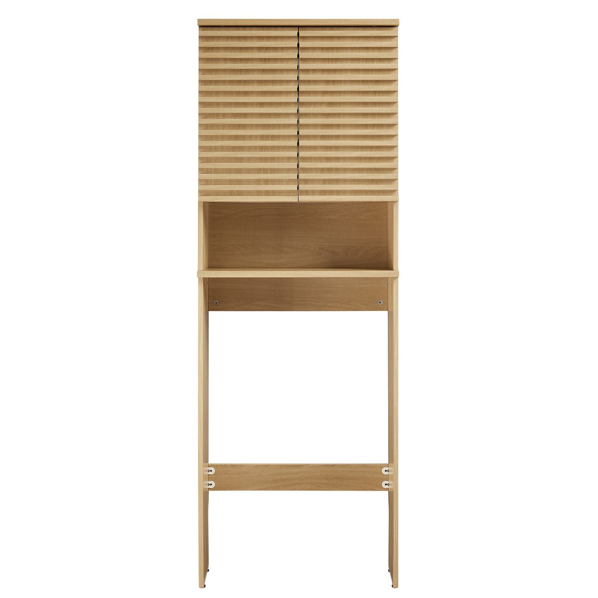 Render Over the Toilet bathroom storage cabinet by Modway, oak finish with slatted doors on Tampa Home & Garden Store