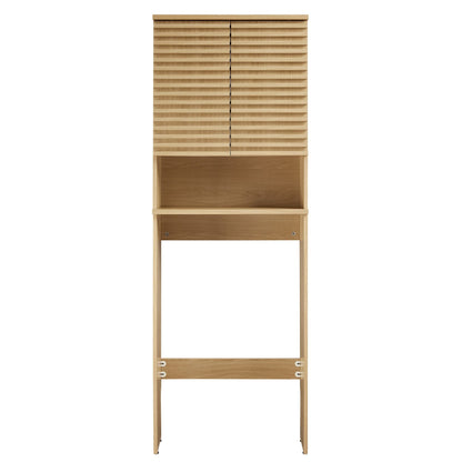 Render Over the Toilet bathroom storage cabinet by Modway, oak finish with slatted doors on Tampa Home & Garden Store