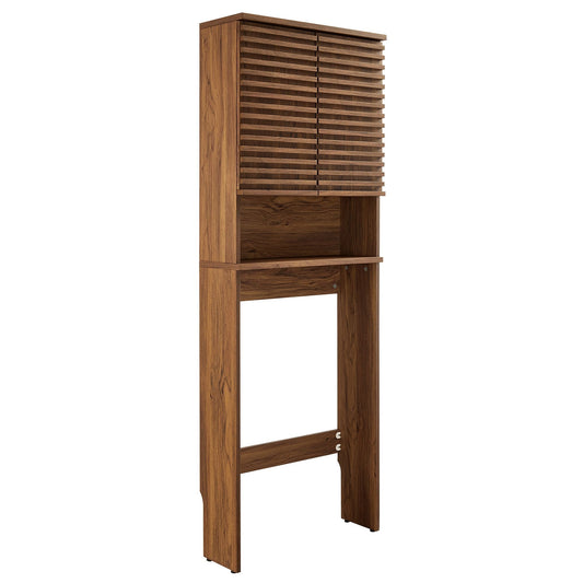 Render Over the Toilet bathroom cabinet with slatted doors, tall wooden unit by Modway on Tampa Home & Garden Store