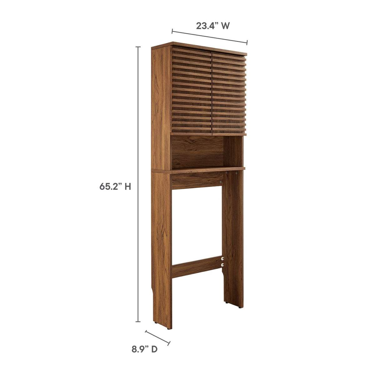 Render Over the Toilet Bathroom Storage Cabinet in brown wood with slatted upper section on Tampa Home & Garden Store