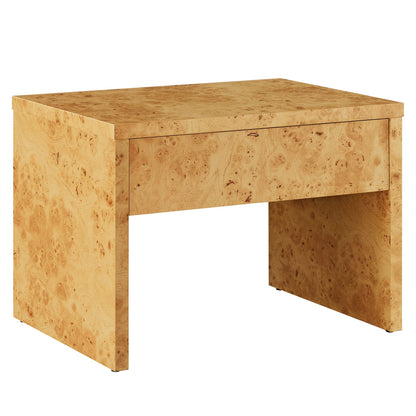 Hudson 1-Drawer Burl Wood Nightstand with natural burl veneer, rectangular silhouette on Tampa Home & Garden Store