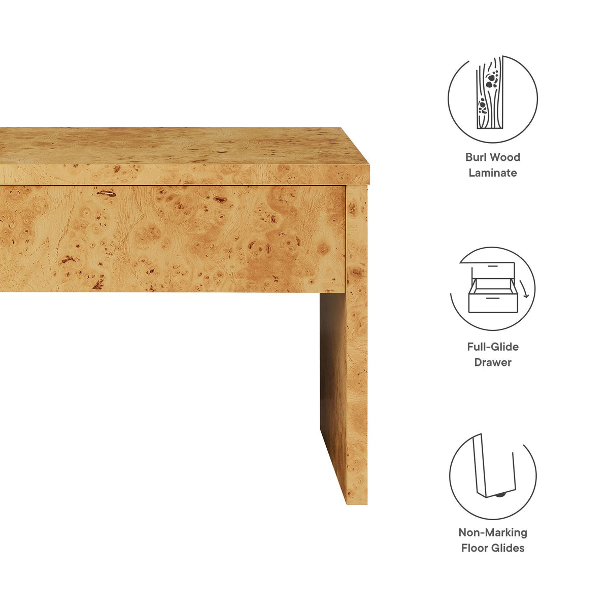 Hudson 1-Drawer Burl Wood Nightstand Burl Wood laminate, modern bedside by HouseOfZazla on Tampa Home & Garden Store