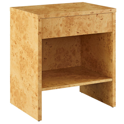 Hudson 1-Drawer Burl Wood Nightstand with Shelf in light burl finish on Tampa Home & Garden Store