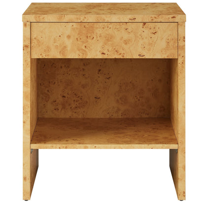 Hudson burl wood nightstand with 1 drawer and shelf, light natural finish by HouseOfZazla on Tampa Home & Garden Store