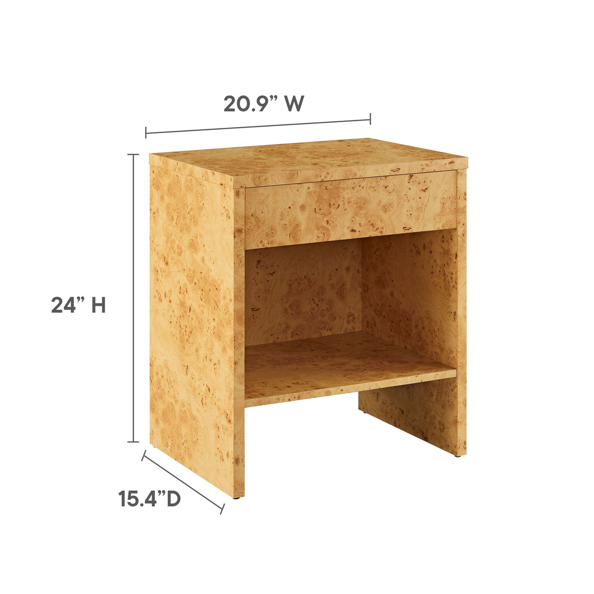 Hudson 1-Drawer Burl Wood Nightstand with Shelf by HouseOfZazla in natural burl wood finish on Tampa Home & Garden Store