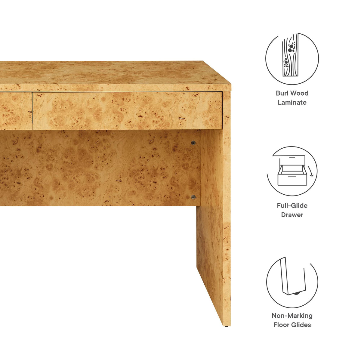 Hudson 2-Drawer Burl Wood Desk by Modway burl wood laminate finish with two drawers on Tampa Home & Garden Store