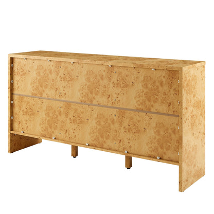 Hudson 60-inch Burl Wood Sideboard back view highlighting burl veneer and metal rails on Tampa Home & Garden Store