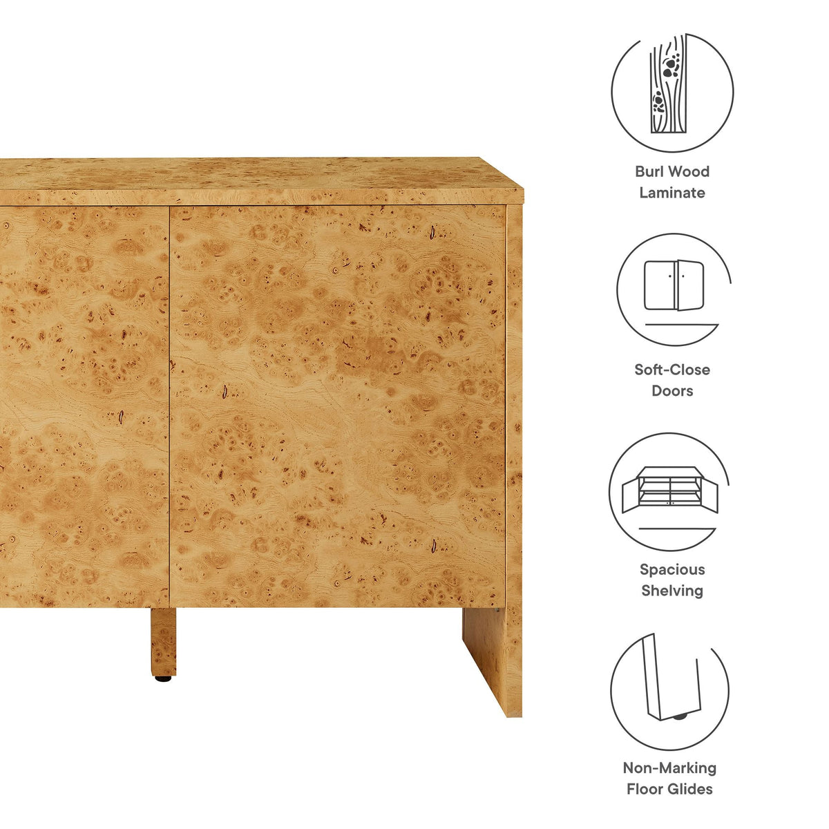 Hudson 60in burl wood sideboard with burl veneer finish and soft-close doors by HouseOfZazla on Tampa Home & Garden Store