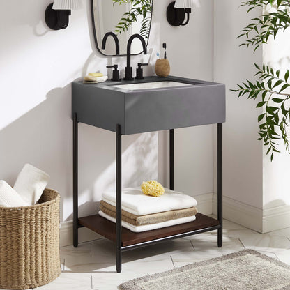 Etch 24in Bathroom Vanity with Sink gray matte finish with black faucet and handles HouseOfZazla Modway on Tampa Home & Garden Store