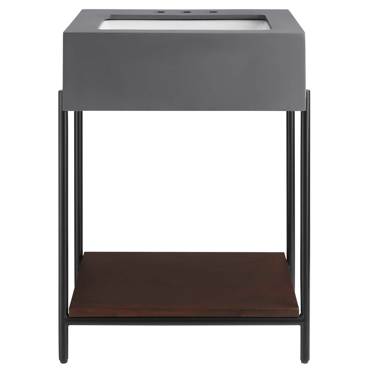 Etch 24in bathroom vanity with sink in gray, black metal frame, dark wood shelf on Tampa Home & Garden Store