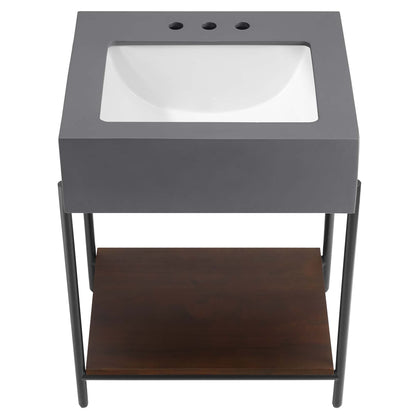 Etch 24in bathroom vanity with sink, gray top, white basin, black legs, dark wood shelf on Tampa Home & Garden Store